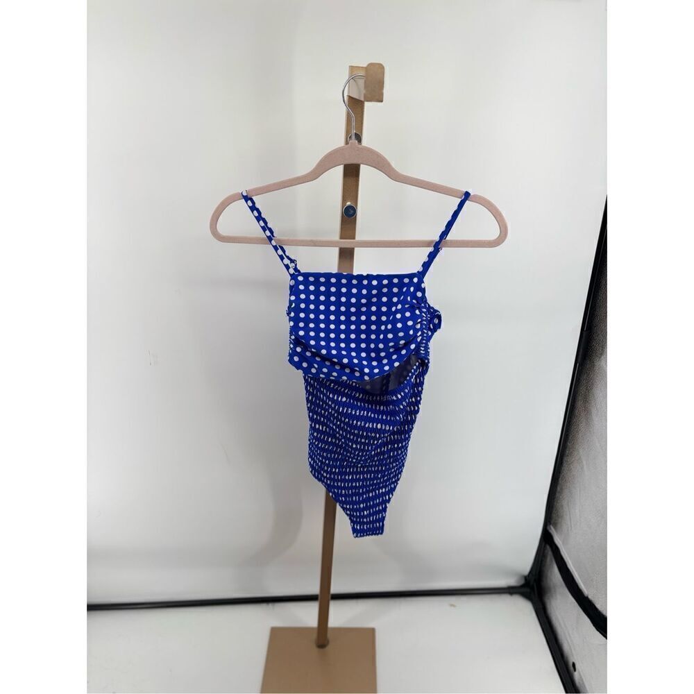 Cupshe Blue Polka Dot One-Piece Swimsuit Cutout Spaghetti Small Retro